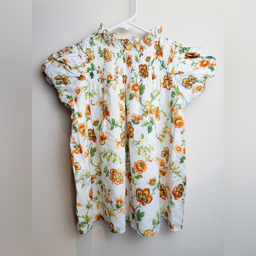 Janie and Jack White Dress with Orange and Green Floral Design